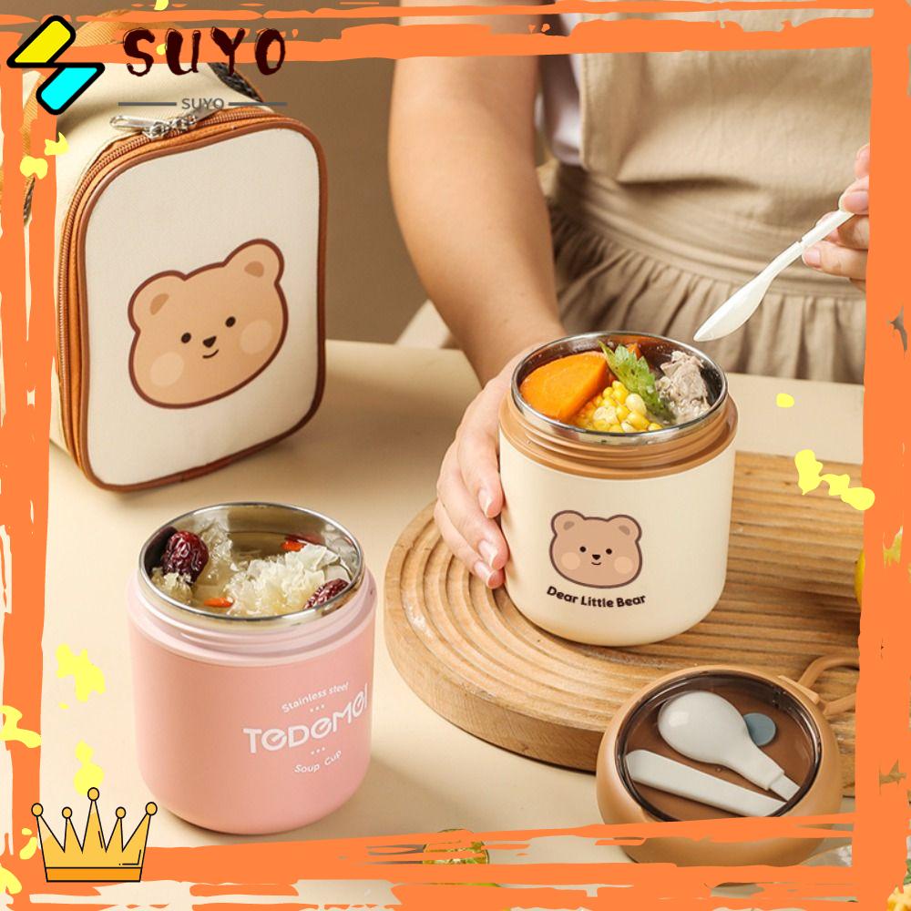 Suyo Breakfast Cup Multifungsi Dengan Sendok Peralatan Makan Thermo Yogurt Mug Vacuum Flasks