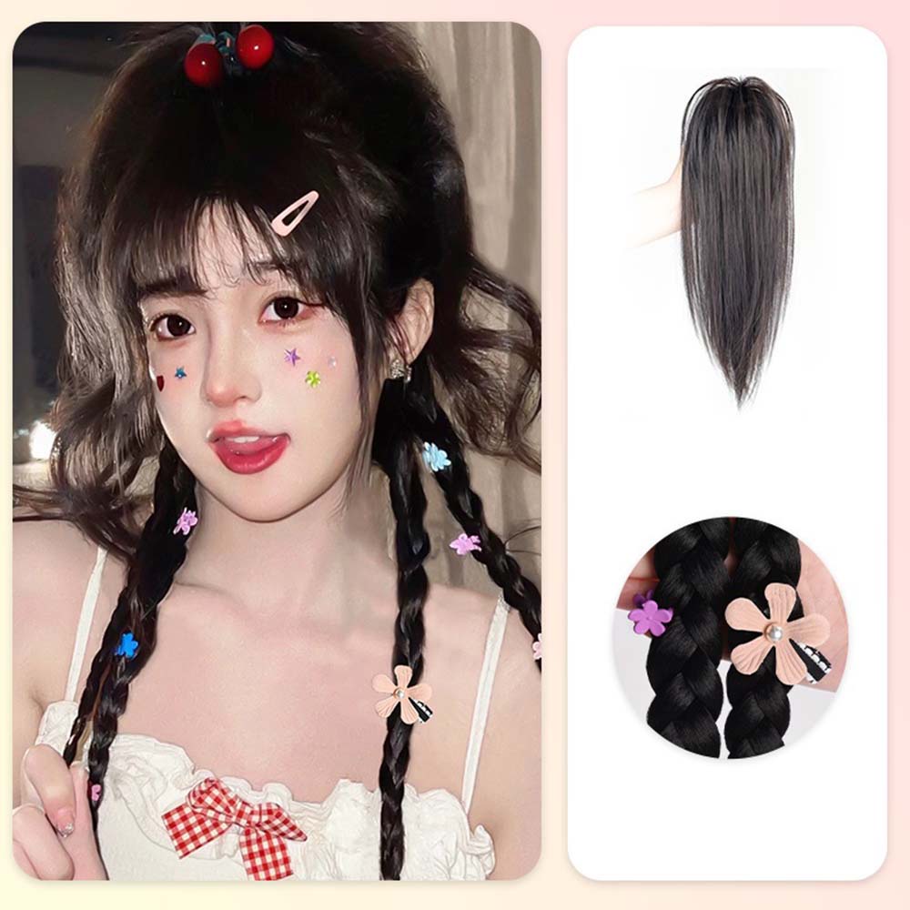 Y2k 50cm Panjang Twist Braided Tinggi 30cm Ponytail Rambut Ekstensi Untuk Wanita Serut Wig Aksesoris Rambut