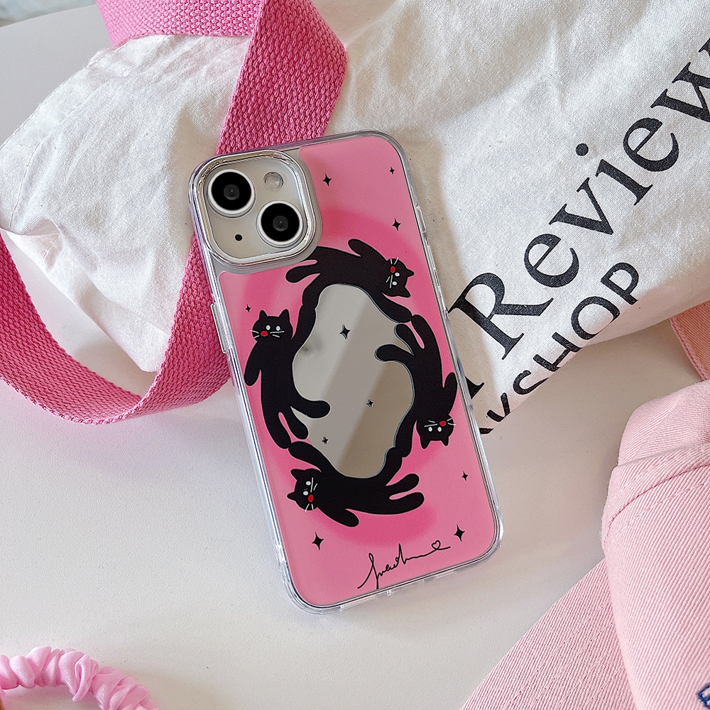 Fashion Kucing Hitam Plating IPhone Case Kompatibel Untuk Iphone11Cermin Rias Casing14 Pro Max Ip13 12 11 Pro Max 12 Pro Max Shockproof Lembut TPU Belakang Ponsel Cover