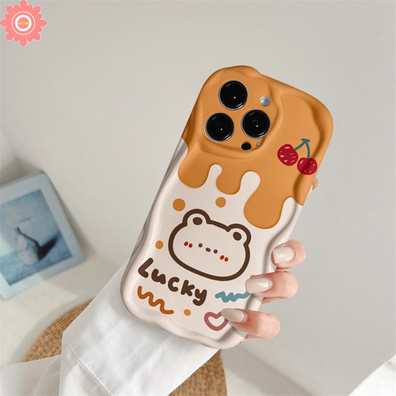 Casing Ponsel Kelinci Ice Cream Lucu Kompatibel Untuk IPhone XR 11 13 12 14 Pro Max7 8 6s 6 Plus X XS Max SE 2020 Kartun Beruang Ceri Lembut Tpu 3D Bergelombang Tepi Melengkung Pasangan Cover