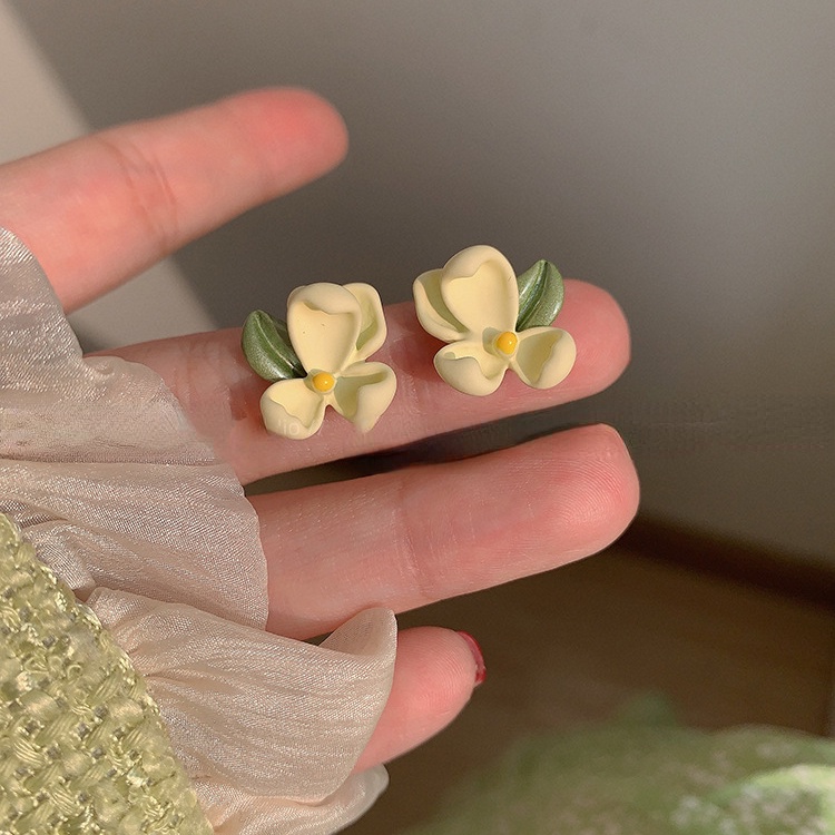 Green Gardenia Super Fairy Fresh Sweet Earrings Ear Studs Untuk Perempuan Yang Indah