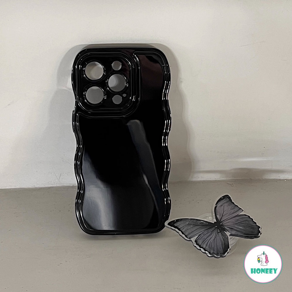 IPHONE Ins Casing Ponsel Premium Kompatibel Untuk Iphone14 13 12 11 Pro Max14 Plus Butterfly Holder Silikon Hitam Soft Case