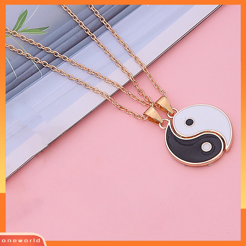 [ONE] 2 Pcs Kalung Pasangan Sederhana Tradisional Hadiah Tai Chi Pola Kekasih Kalung Fashion Perhiasan