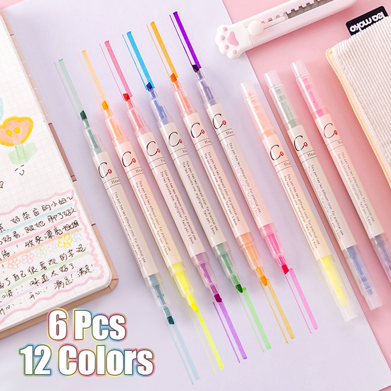 3/6pcs6/12warna Stabilo Dual Tip Mild Penanda Warna Double-Ended Pastel Stabilo Pulpen Untuk Mewarnai Siswa Alat Tulis Perlengkapan Sekolah