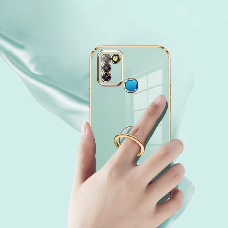 Andyh Casing Ponsel Silikon Ultra Tipis Untuk Infinix Smart5Panas10 Lite X657 X657C X657B Deluxe Fall Protection Gold Band Dengan Jam Cincin Dan Lanyard Gratis