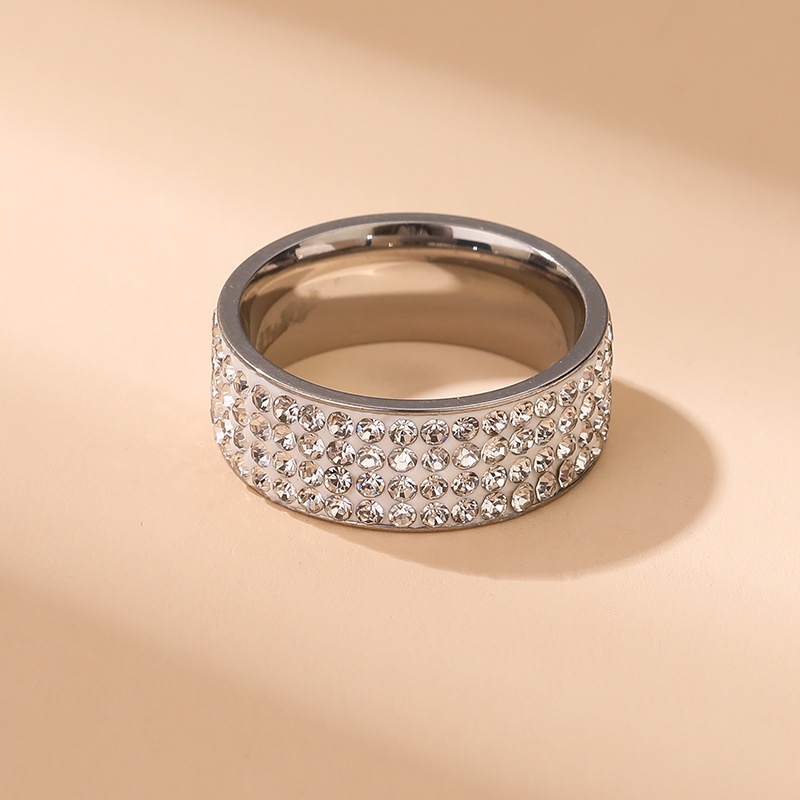 8mm Lebar Stainless Steel Penuh Berlian Pasangan Cincin Tunangan Untuk Pria Dan Wanita Cincin Pernikahan Hari Valentine Perhiasan Aksesoris