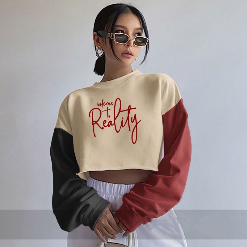 Tq88indonesia Fashion Sweater Crop REALITY Fleece / sweater crop kekinian / Sweater crop korea Top Wanita