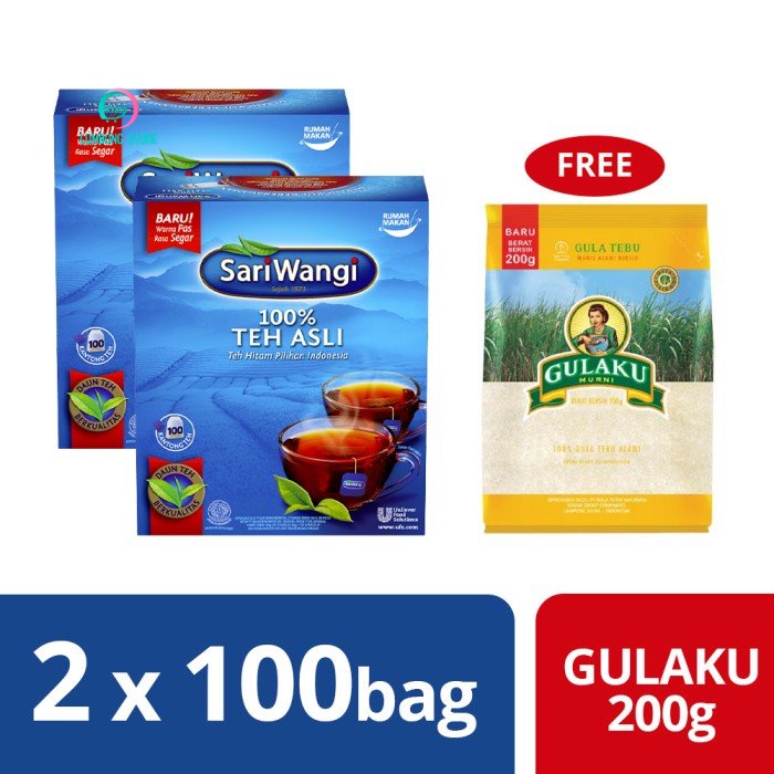

Sariwangi Asli Tea Bag 100 Twinpack Free Gulaku 200gr