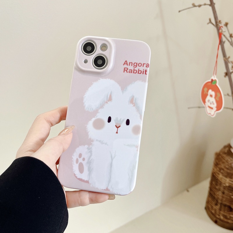 IPHONE Lovely Furry Little Bunny Hard Plastic Case HP iP Iphone14+Plus X XS XR 11 12 13 Pro Max FTD Woman Girl Casing Apple