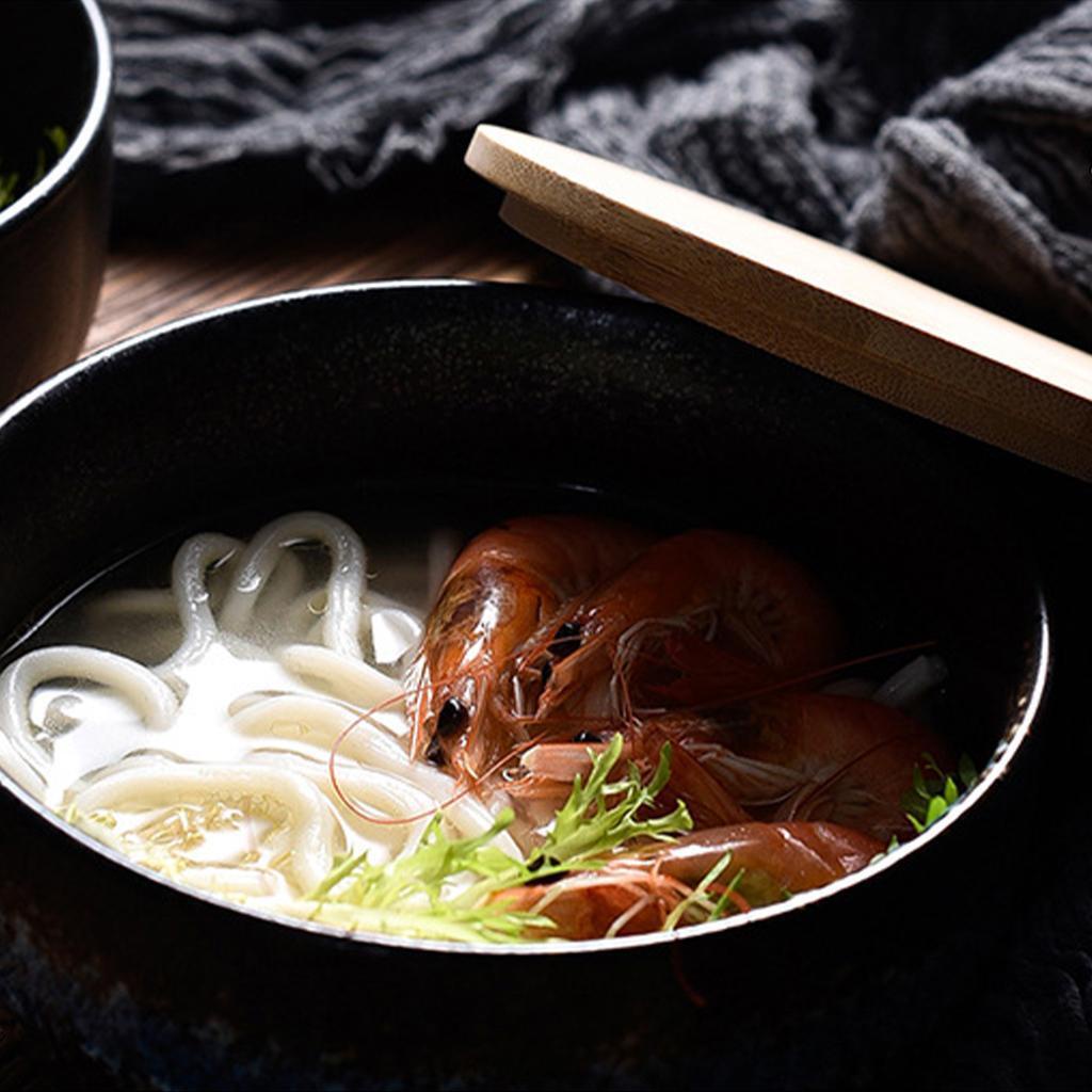 Ceramic Japanese Ramen Bowl Mangkuk Porcelain Besar 1500ml Dengan Tutup Dan Sendok