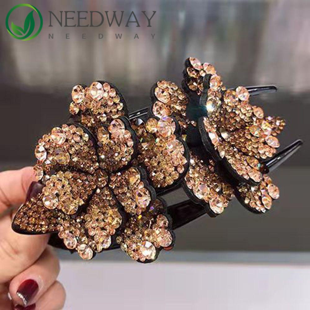 Needway   Wanita Hair Claw Non-slip Sederhana Warna-Warni Bunga Ganda Belakang Kepala Lady Duckbill Klip