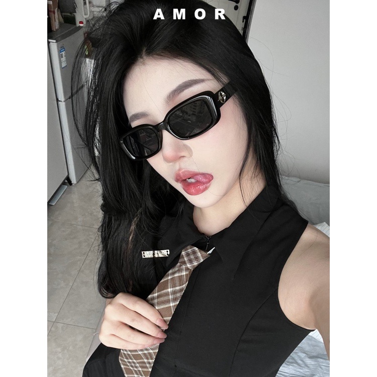 Y2k, Tahan UV, Kacamata Korea 2023new GM Sunglasses Wanita Persegi Panjang Hitam