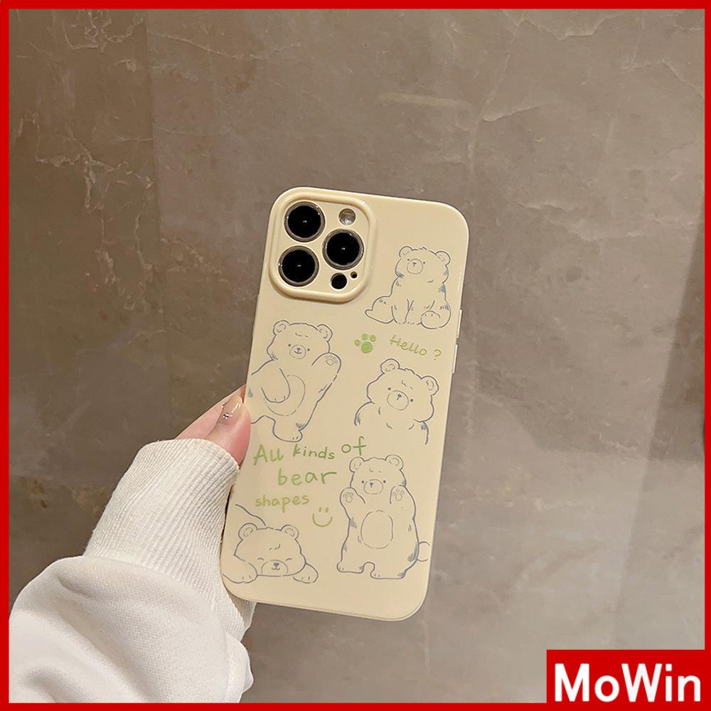 Case iPhone 14 Pro Max iPhone Case Cream Glossy Soft Case TPU Tahan Guncangan Kamera Case Perlindungan Beruang Sederhana Lucu Kompatibel dengan iPhone 13 Pro Max 12 Pro Max 11 Xr Xs Max 7 8Plus
