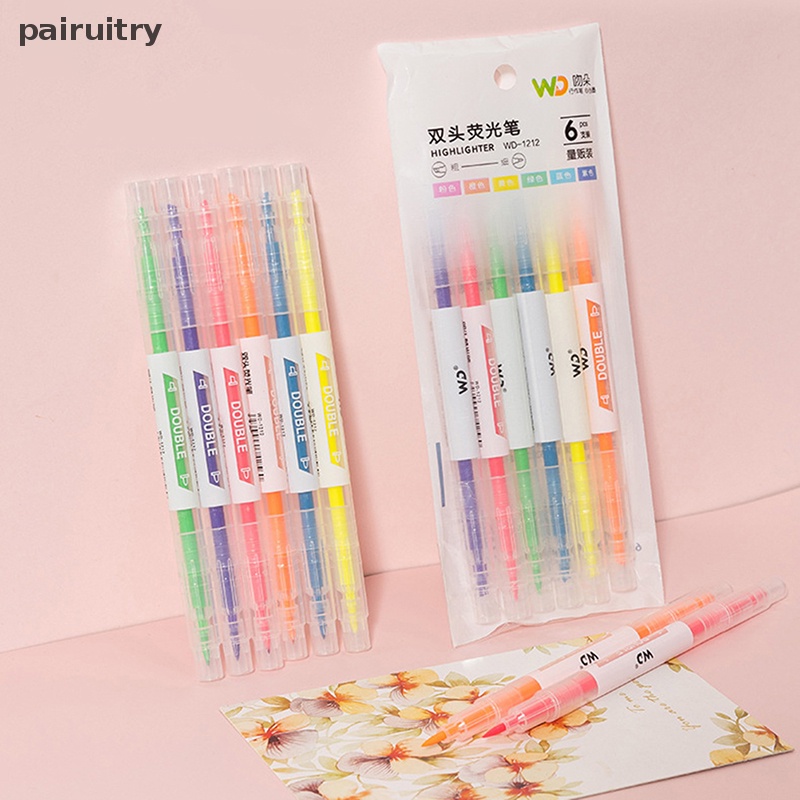 Prt 6pcs /set Kreatif Dua Kepala Tinggi Spidol DIY Album diary Alat Tulis Siswa Spidol graffiti Tangan Akun Pena PRT