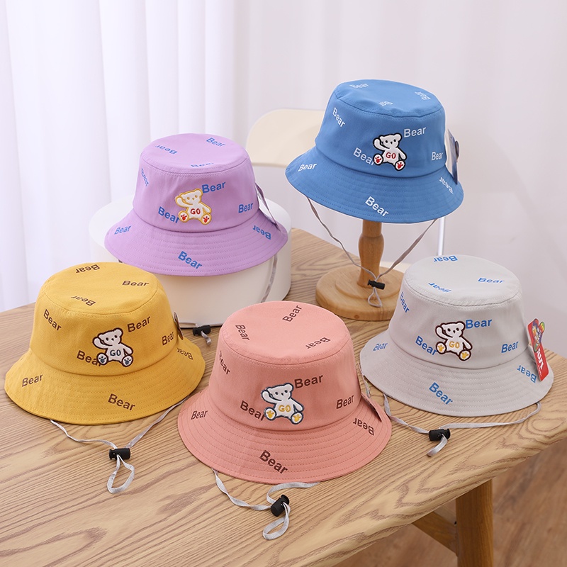 Topi Bucket Anak Tali Motif Sablon Bear Banyak Gambar Lucu Terbaru