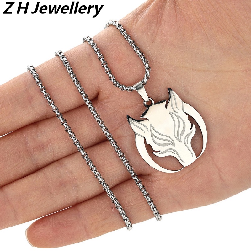 Zh Perhiasan Stainless Steel Serigala Bulan Liontin Fashion Pria Kalung Hip Hop Aksesoris Pesta