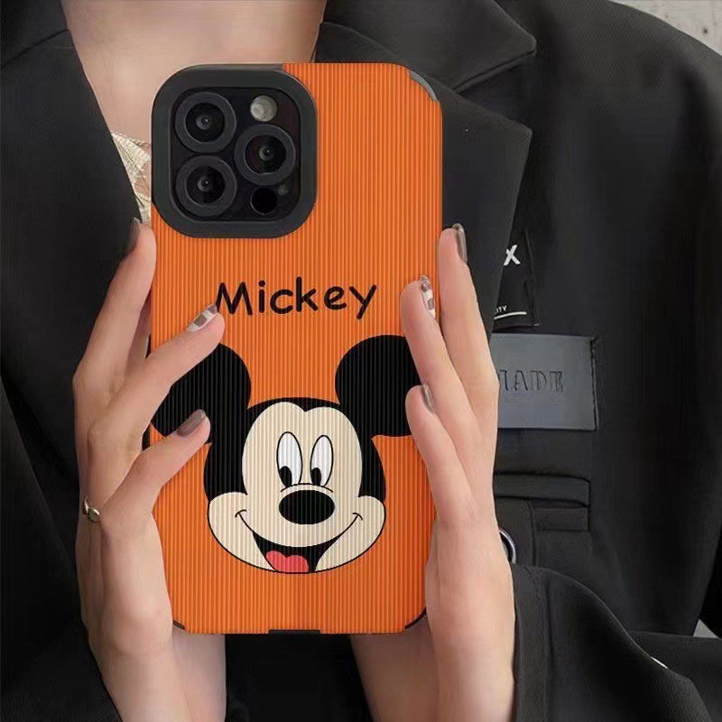 Lamb Skin Cute Orange Mickey Soft Case IPhone 6S 7 Plus 8 Plus X XS XR XS Max 11 13 12 14 PRO Max 14 Plus 12 13 MINI SE Phone Case Girl Women's Fashion