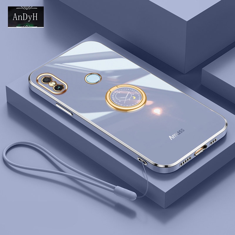Andyh Casing Ponsel Silikon Ultra Tipis Untuk Xiaomi Mi A2 Mi 6X Redmi Note5 Pro Deluxe Perlindungan Jatuh Pita Emas Dengan Jam Cincin Dan Lanyard Gratis