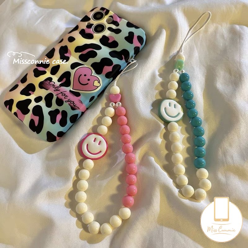 Macaron Permen Warna Rantai Telepon Universal Kreatif Mutiara Smiley Lucu Rantai Telepon Tali Strap Kpop Aksesoris Beragam Rantai Manik-Manik Gelang Gantungan Kunci Dekorasi Lanyard