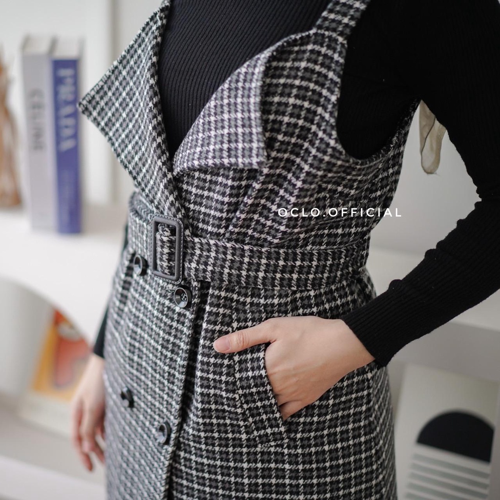 Oclo | Xella Overall Set Knit Tweed Kotak-kotak