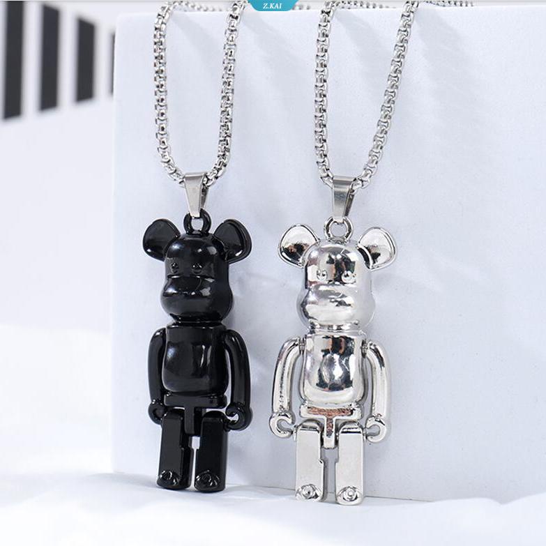 Asli Pribadi Hip Hop Pasangan Titanium Steel Kalung Violent Beruang Liontin Jalan Punk Rock Jumper Rantai Aksesori [ZK]