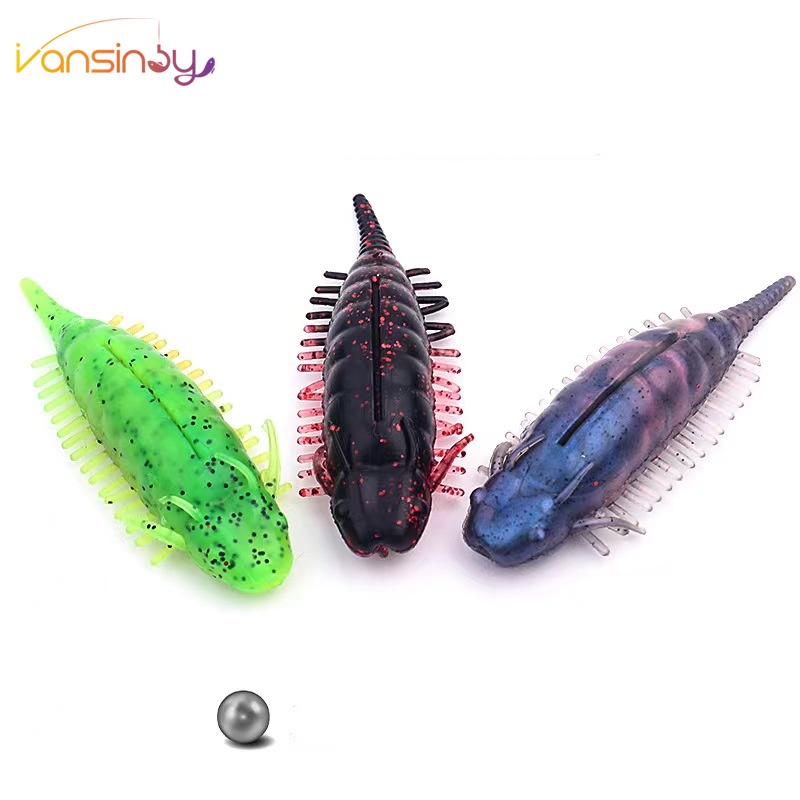 5pcs Umpan Pancing Soft Frog TPR Karet 17g Umpan Pancing Umpan Ikan Ulat Lembut Dengan Kait Engkol Untuk Air Tawar Air Asin Ikan Kecil Trout Bertengger Memancing Hitam