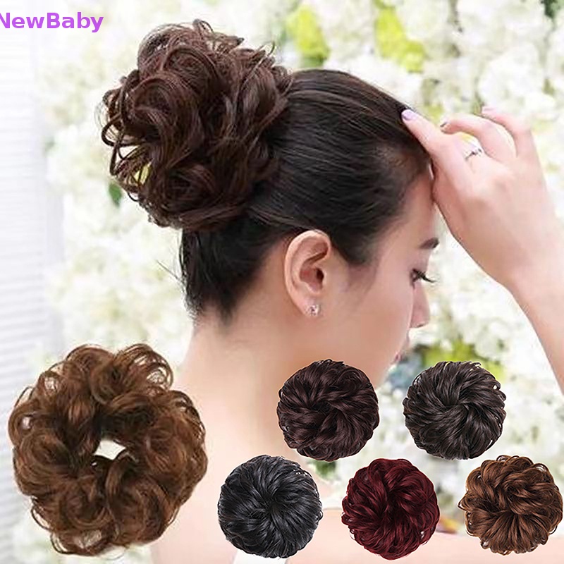 Newbaby Rambut Sintetis Sanggul Wig Ponytail Hair Extension Scrunchie Elastis Gelombang Curly ID