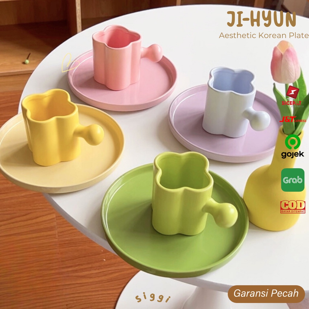 [siggi] JI-HYUN Aesthetic Korean Glass Plate / Gelas Piring Estetik Keramik Cafe