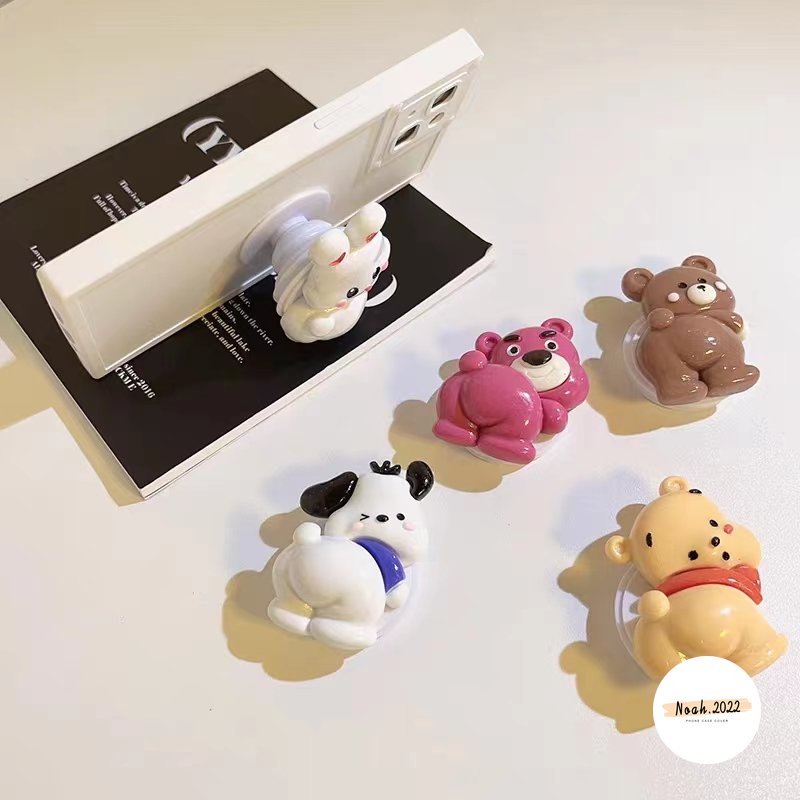 3d DIY Cute Strawberry Bear Manyo Winnie The Pooh Phone Grip Glossy Braket Lipat Kartun Melody Kuromi Indah Pochacco Kucing Lucu Puppy Universal Scalable Phone Stand Holder