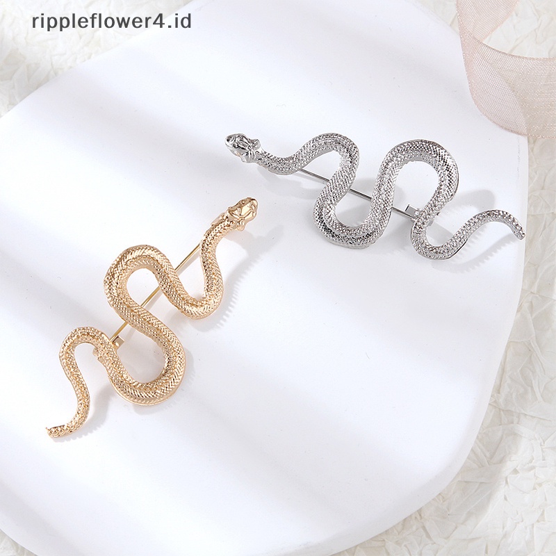 {rippleflower4.id} Tren Mode Baru Hewan Vintage Logam Ular Bros Desain Unik Temperamen Warna Emas Ular Bros Pin Hadiah Kerah Aksesoris Lencana~