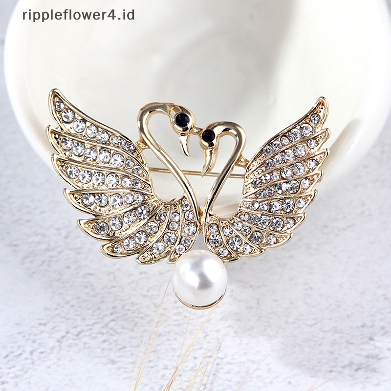 {rippleflower4.id} Pin Bros Angsa Kristal Lucu Pecinta Hewan Berlian Imitasi Bros Perhiasan Pin~