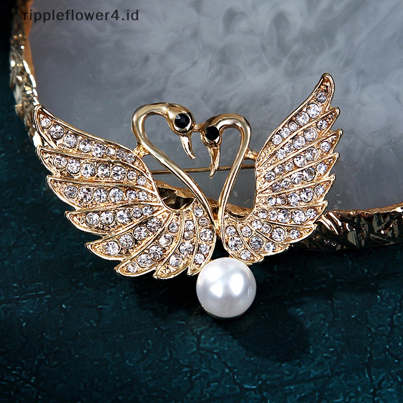 {rippleflower4.id} Pin Bros Angsa Kristal Lucu Pecinta Hewan Berlian Imitasi Bros Perhiasan Pin~