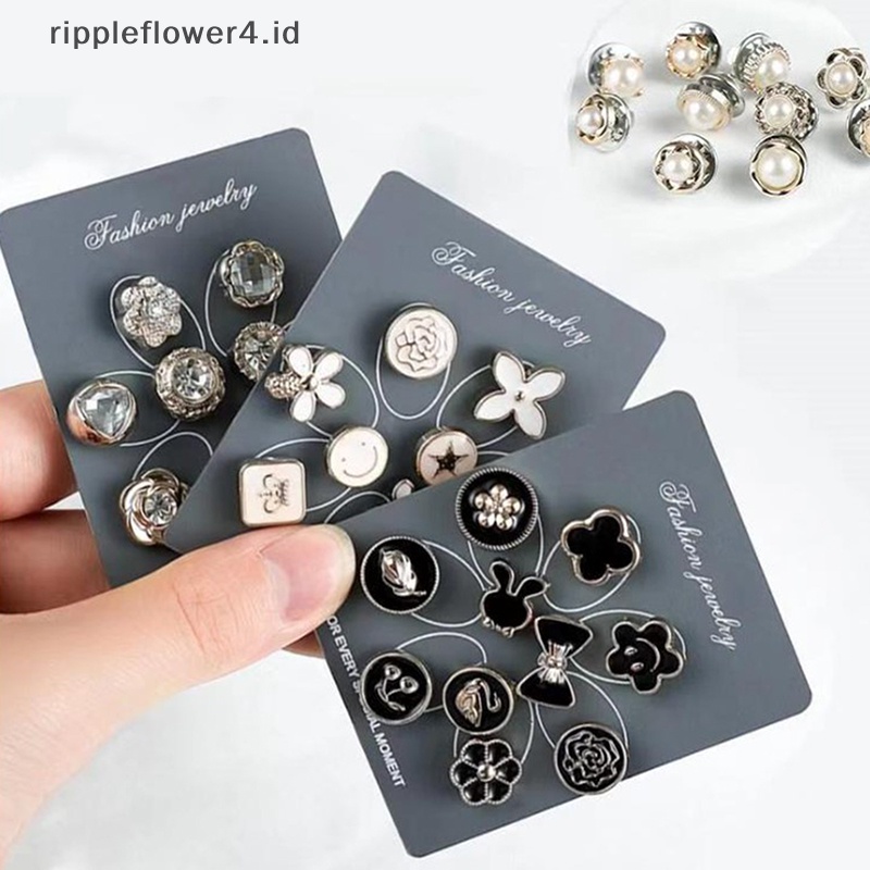 {rippleflower4.id} 10pcs /Set Lucu Praktis Anti-Silau Bros Dress Garis Leher Mutiara Pin Pakaian Fixe~