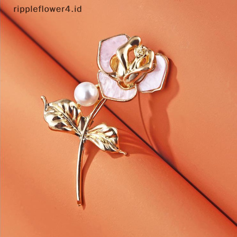 {rippleflower4.id} Fashion Mutiara Bunga Mawar Enamel Bros Kerah Pin Wanita Gadis Perhiasan Hadiah~