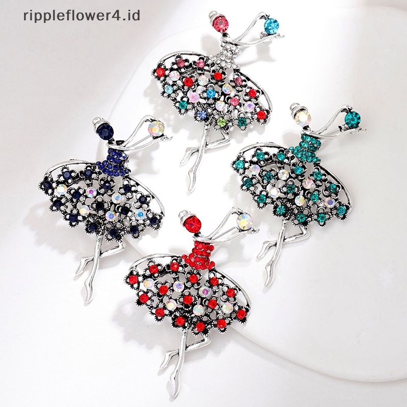 {rippleflower4.id} Paduan Temperamen Bertatahkan Berlian Kristal Balet Penari Bros Perhiasan Pin Untuk Lady Retro Korsase Dekoratif Jas Pakaian Lencana~
