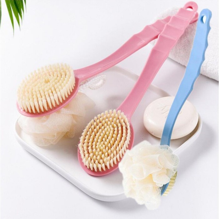 GOS -H415- Sikat Punggung Sikat Mandi 2in1 - Shower Puff Gagang -  Alat Bantu Pembersih Penggosok Badan 2 Sisi