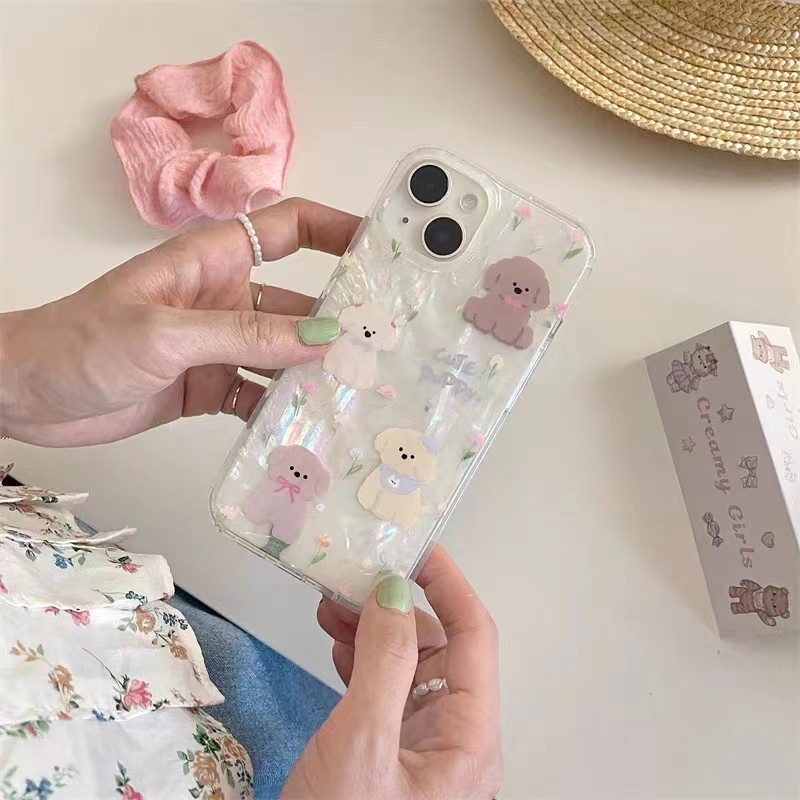 Ins Gaya Cocok Untuk iPhone 14 Pro Max Casing Ponsel iPhone Motif Ganda Print Puppy Kompatibel Dengan Iphone13 13pro 13prm iPhone 11 11pro 14plus 12Pro Max Casing Ponsel TPU Tahan Guncangan