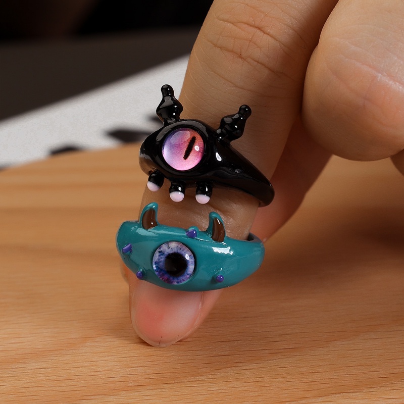 [Unggulan] Ulang Tahun Pacaran Perhiasan Hadir Lucu Jari Dekorasi Aksesoris Kartun Monster Kecil Cincin Multi-Warna Pasangan Jari Circlet