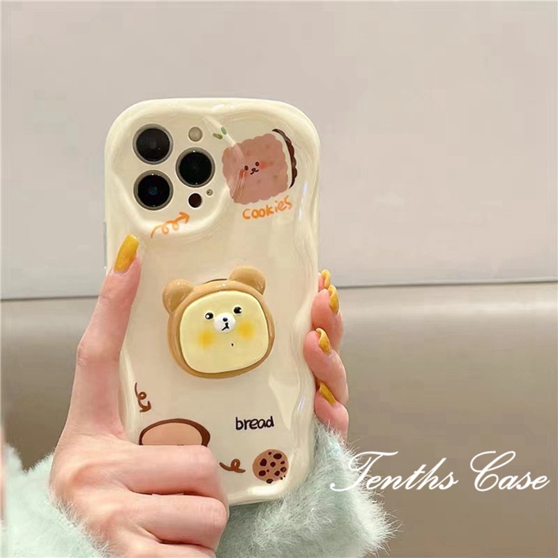 Kompatibel Untuk IPhone14 13 12 11 Pro Max8 7 6 6s Plus X Xr Xs Max Se2020 3D Penutup Tepi Melengkung Cookies Phone Case Dengan Bracket