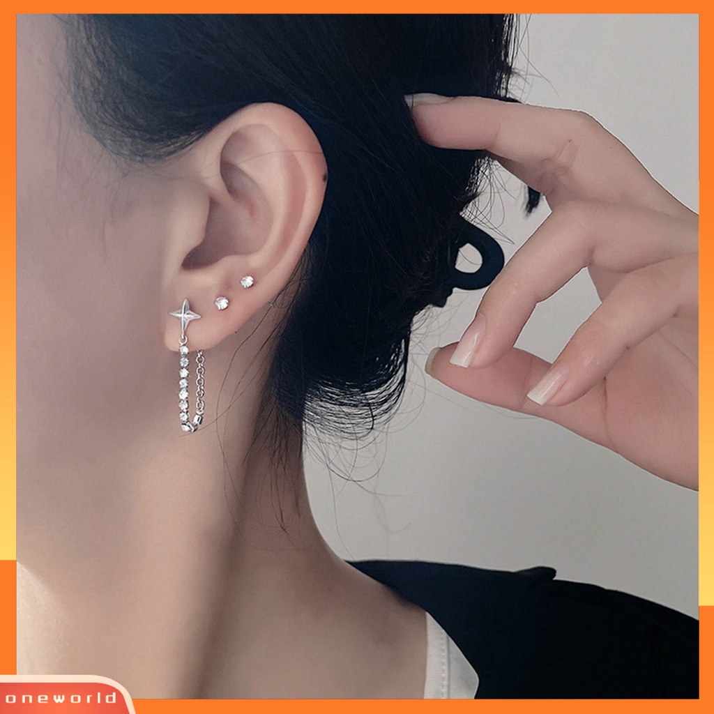 [WOD] 1pc Anting Wanita Bentuk Bintang Rumbai Perhiasan Bersinar Cubic Zirconia Drop Earring Untuk Pesta Pernikahan Perjamuan Prom