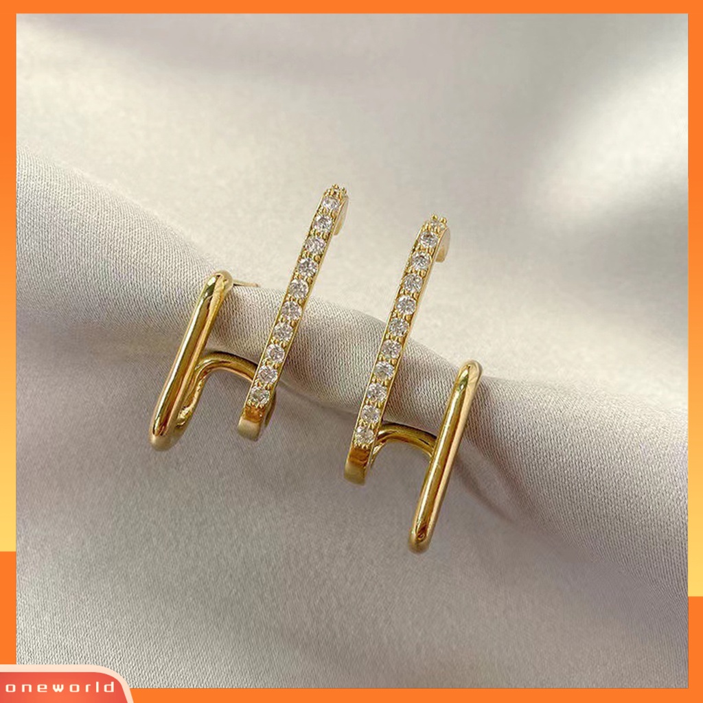 [WOD] 1pasang Ear Studs Irregular U Shape Jewelry Shinng Rhinestones Stud Earrings Untuk Pesta Pernikahan Perjamuan Prom