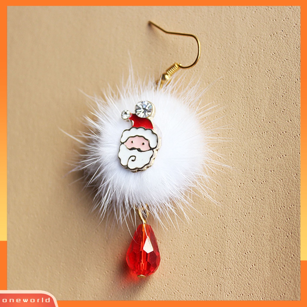 [WOD] 1pasang Putih Mewah Bola Merah Berlian Imitasi Xmas Anting Alloy Santa Claus Elk Pendant Hook Earrings Fashion Perhiasan