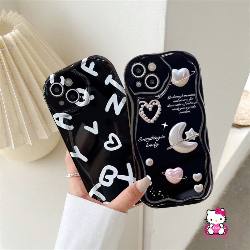 Casing Soft 3D Wavy Curved Edge Untuk Realme C53 C55 C33 C21 C12 C21Y C25Y C35 C31 C30 C17 C3 C25 C25s C15 C11 C20 5 7i 9i 5i 6i 5s Romantic Bulan Bintang Alphabet Love Heart Cover