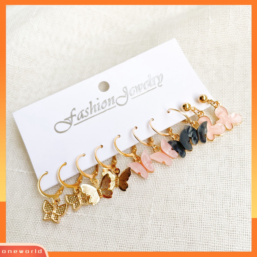 [WOD] 5pasang Anting Menjuntai Warna-Warni Retro Geometris Electroplating All-match Hias Hadiah Wanita Akrilik Butterfly Drop Earrings Fashion Perhiasan Untuk Pacaran