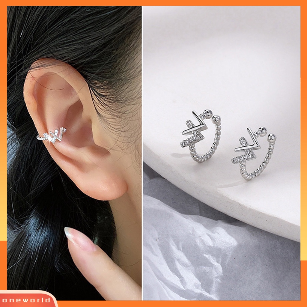 [WOD] 1pc Manset Telinga Tanpa Tindik Silver-Layer Hypoallergenic High Gloss Berkilau Aksesoris Perhiasan Tembaga Ganda V Zirkon Surat Klip Huggie Anting Untuk Harian