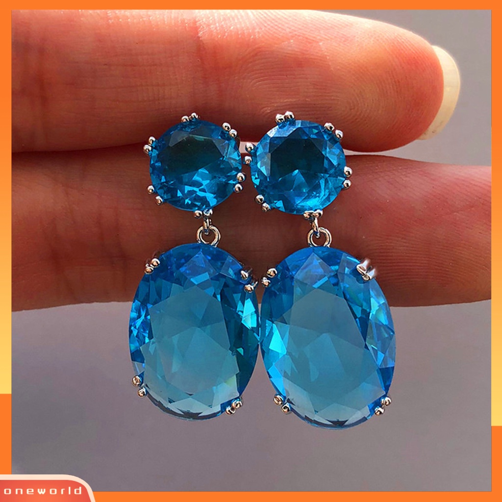 [WOD] 1pasang Anting Wanita Berbentuk Telur Cubic Zirconia Perhiasan Electroplating Tahan Lama Menjuntai Earrings Untuk Perjamuan