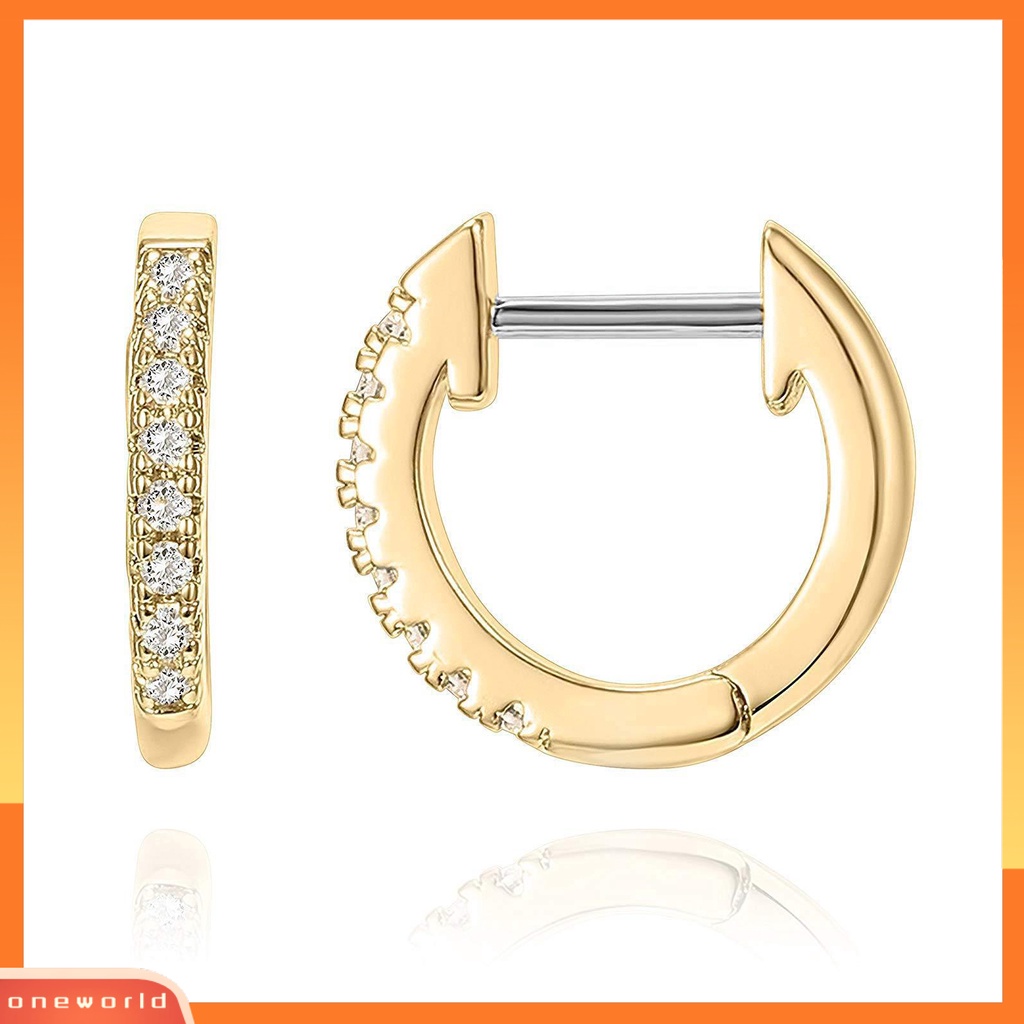 [WOD] Wanita Berlian Imitasi Sederhana Bentuk Bulat Stainless Steel Anti-Alergi Anting Hoop