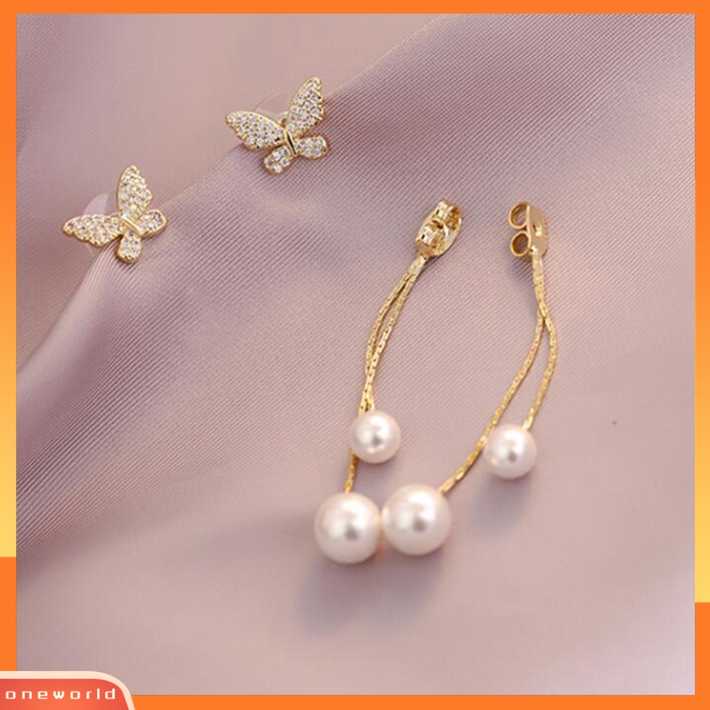 [WOD] 1pasang Drop Earrings Butterfly Jumbai Panjang Perhiasan Mutiara Imitasi Berkilau Anting Stud Untuk Perjamuan