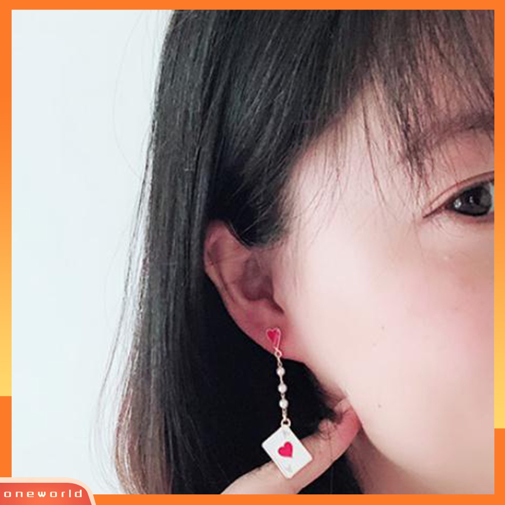 [WOD] Chic Jam Poker Jantung Pesona Mutiara Imitasi Asimetris Stud Anting Wanita Perhiasan