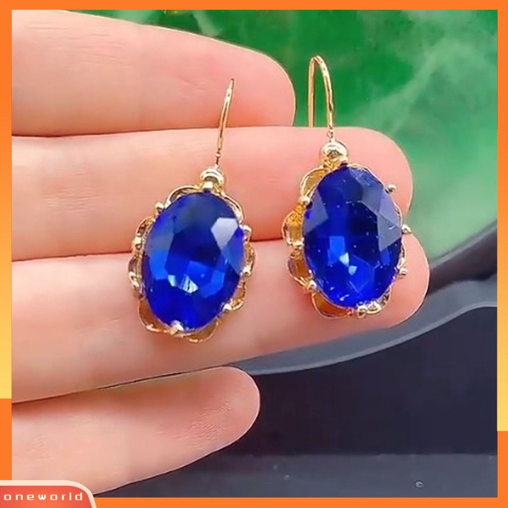 [WOD] 1pasang Anting Hoop Shiny Besar Berlian Imitasi Perhiasan Temperamen Tahan Lama Menjuntai Anting Hadiah Ulang Tahun